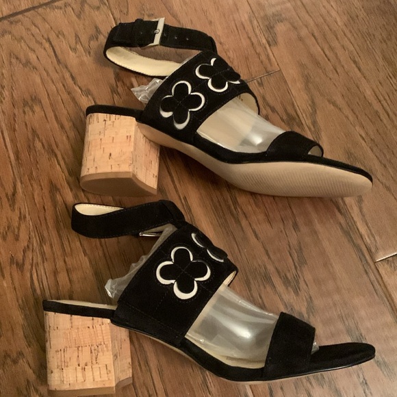 Nine West Adorable Leather Open Toe Ankle Strap Four Clover Decor Cork Heels. 7M - Picture 3 of 11